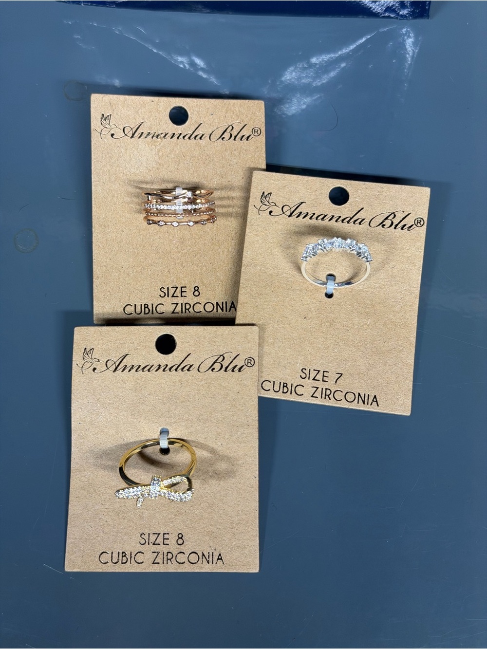 Gold Cubic Zirconia Rings. Size 7 & 8